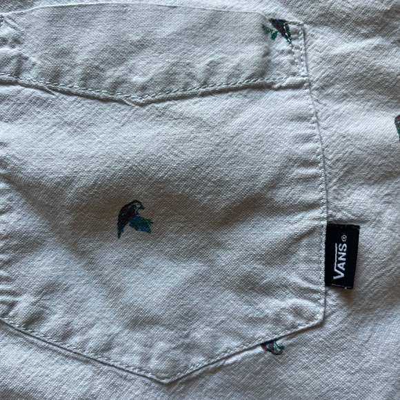 Men's VANS Shirt Gray Parrot Bird XL Pocket TIKI Beach Summer Skate Tropical - Picture 3 of 14
